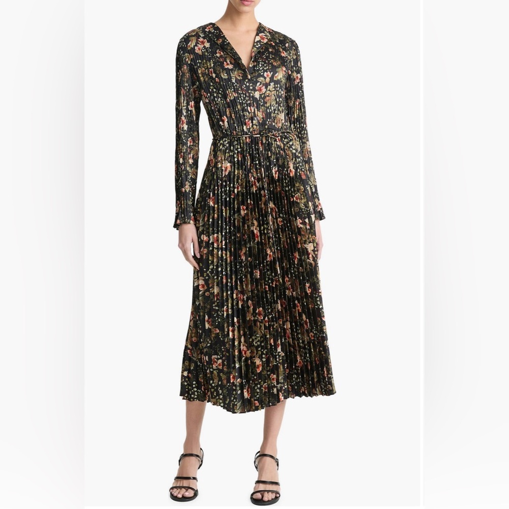 Vince Orchid Vine Long Sleeve
Micropleat Midi Dress Multicolor Floral - Picture 1 of 10